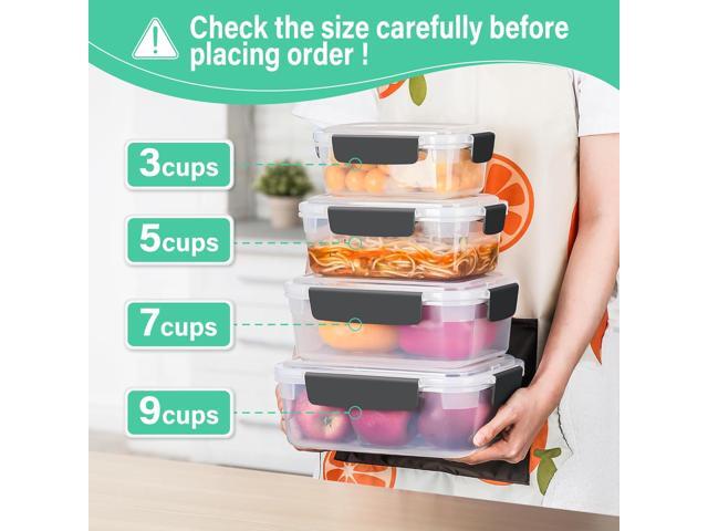 YORY 3 cup Plastic Food Storage Containers with Lids Nestable Freezer Dishwasher Safe Rectangle Container Set,5-Pack