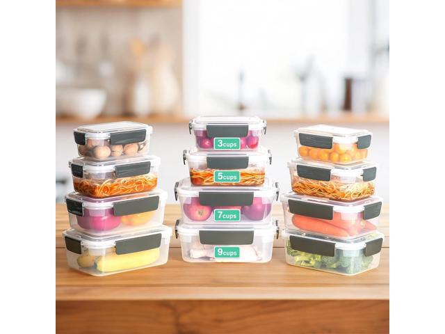 YORY 3 cup Plastic Food Storage Containers with Lids Nestable Freezer Dishwasher Safe Rectangle Container Set,5-Pack
