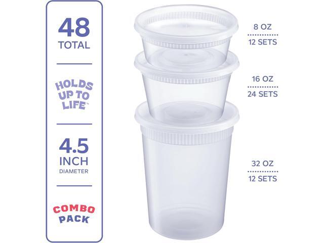 GUSTO To Go Food Containers with Lids [8 oz, 16 oz, 32 oz - 48 Count] - Deli Plastic Food Storage Containers with Lids for Meal Prep, Leftovers,...