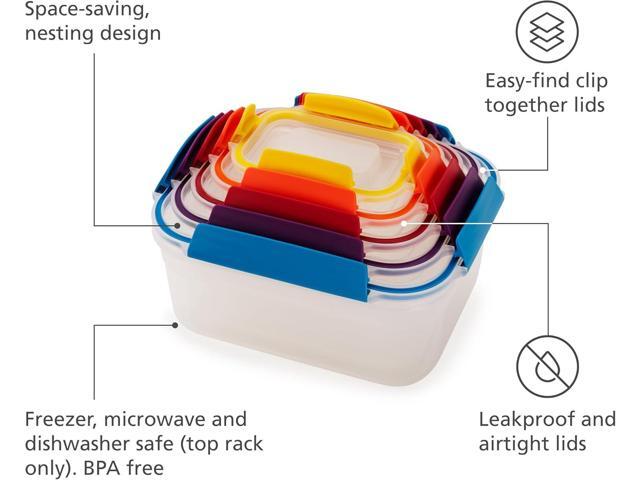 Joseph Joseph Nest Lock Plastic BPA Free Food Storage Container Set with Lockable Airtight Leakproof Lids, 10-Piece, Multi-Color