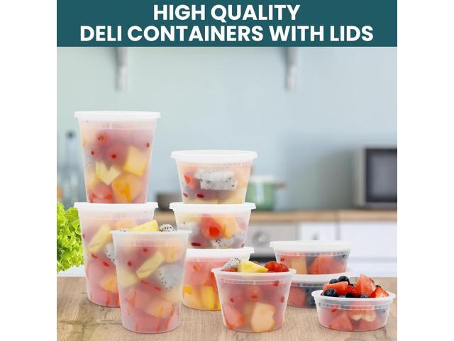 Deli Containers With Lids 48 Sets - Disposable Soup Container 8oz, 16oz, 32oz - Plastic Food Storage, Leakproof, BPA Free,...