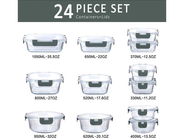 M MCIRCO 24-Piece Glass Food Storage Containers with Upgraded Snap Locking Lids,Glass Meal Prep Containers Set - Airtight Lunch Containers,...