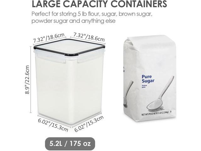 Vtopmart 4 PCS Large Food Storage Containers 5.2L / 175oz, 4 Pieces BPA Free Plastic Airtight Canisters for Flour, Sugar, Baking Supplies, Rice...