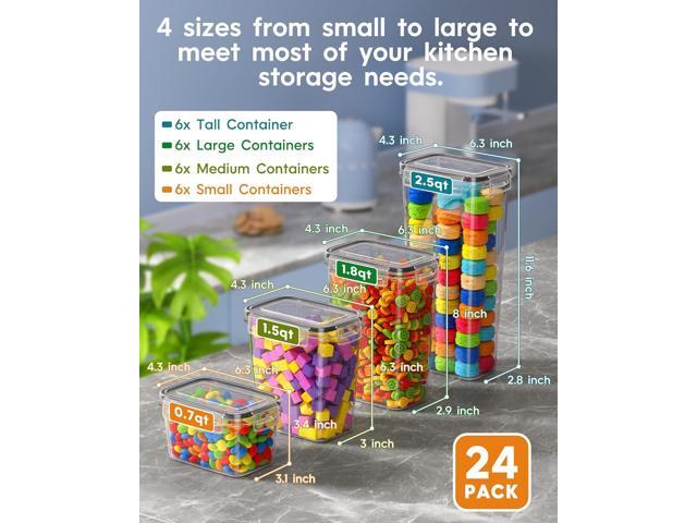 24 PCS Airtight Food Storage Containers with Lids, Kitchen Pantry Organization and Storage, BPA-Free Plastic Scale Food Canisters for Cereal,...