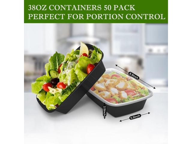 Meal Prep Containers Reusable 38oz - Food Prep Containers with Lids 50 Pack, Disposable To Go Food Containers, Leakproof, Stackable, Takeout,...