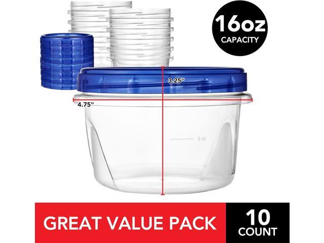 Stock Your Home 16oz Plastic Containers with Twist Top Lids (10 Pack), 2 Cup Freezer Containers with Lids for Leftover Food, Airtight Reusable Soup...