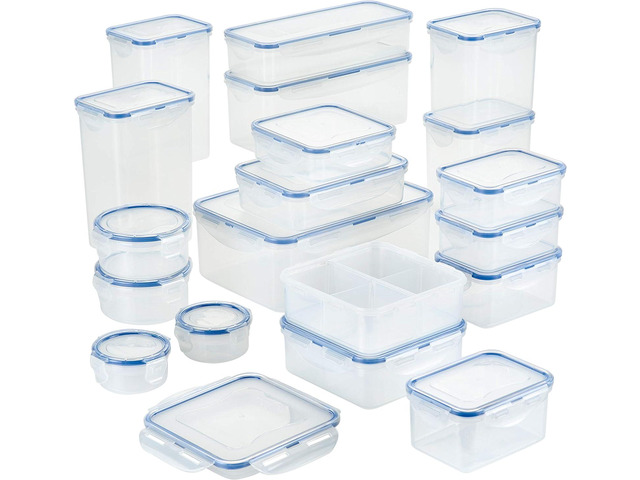 LOCK & LOCK Easy Essential Storage Set/Food Containers Airtight Bins/BPA-Free/Dishwasher Safe, 38 Piece, Clear