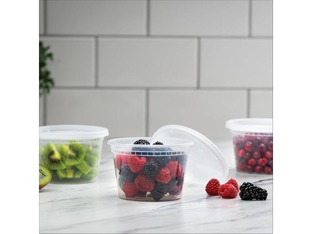 Deli Containers with Lids [48 Sets - 16 oz.] Pint Plastic Soup Container - Disposable Deli Food Storage Containers with Airtight Lids for Freezer &...