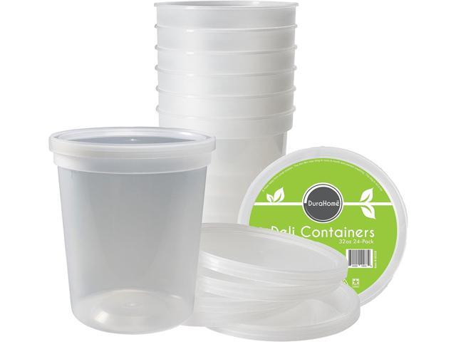 DuraHome - Deli food Storage Containers with Lids 32 oz, Quart Pack of 24 Leak-proof Freezer Safe Microwaveable Soup Storage Container - Clear...