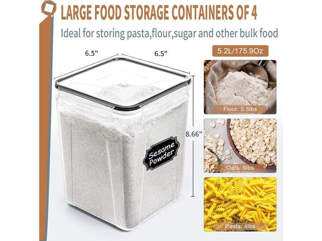 PRAKI Large Airtight Food Storage Containers 5.2L / 195oz, BPA Free, 4pcs Pantry Kitchen Organizers and Storage for Flour, Sugar, Baking Supplies,...
