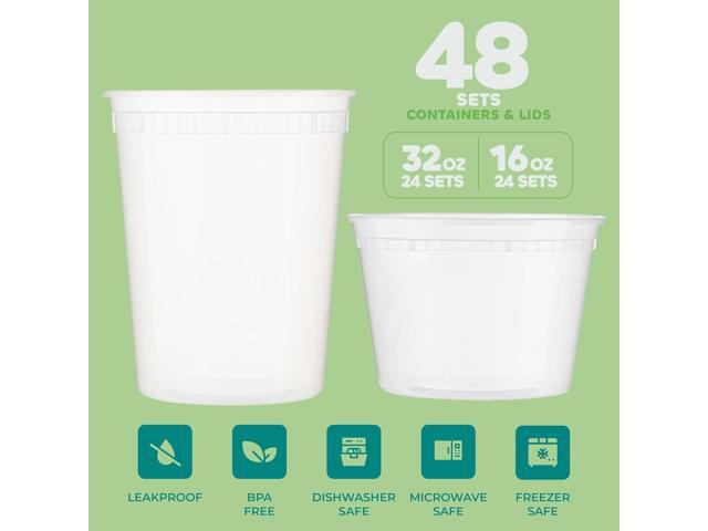 JoyServe Deli Food Storage Containers with Lids - (48 Sets) 24-32 Oz Quart Size & 24-16 Oz Pint Size Plastic Airtight Takeout Meal Prep Storage,...