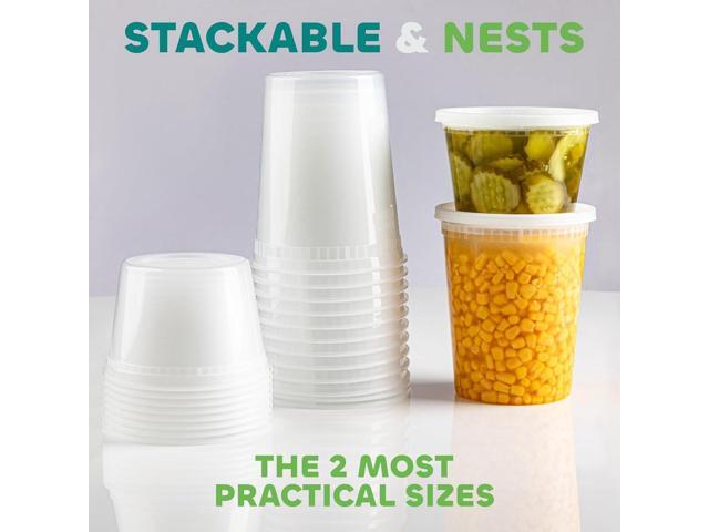 JoyServe Deli Food Storage Containers with Lids - (48 Sets) 24-32 Oz Quart Size & 24-16 Oz Pint Size Plastic Airtight Takeout Meal Prep Storage,...