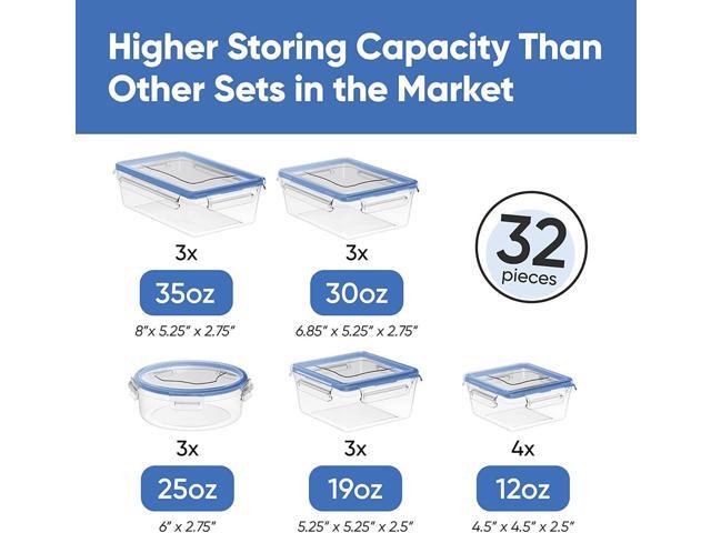 Chef's Path 32 Piece Airtight Food Storage Containers with Royal Blue Easy Snap Lids, 16 Containers and Lids, Stackable Kitchen and Pantry...