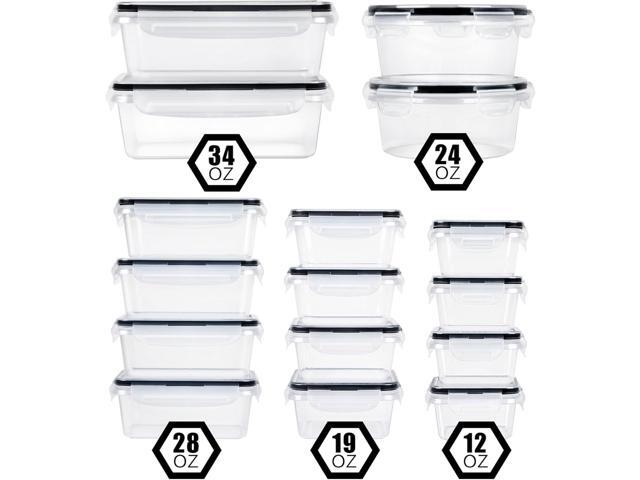 32 Piece Food Storage Container with Lids (16 Containers + 16 Lids) - Plastic Food Containers with Lid, Airtight Leak Proof Snap Lock, BPA Free...