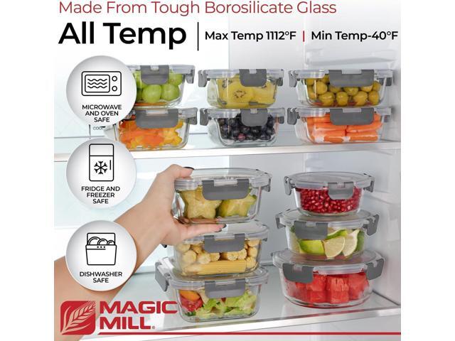Magic Mill Glass Storage Containers with lids Set Ultimate 24pc Sets with 12 Food Storage Containers & 12 Airtight Locking Lids for Lunch, Meal...
