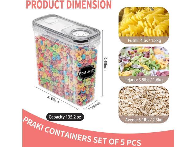 PRAKI Large Dry Food Storage Containers with Lids, 6PCS Airtight Cereal Containers Storage Set, Leak-proof Canister Set for Kitchen Pantry...