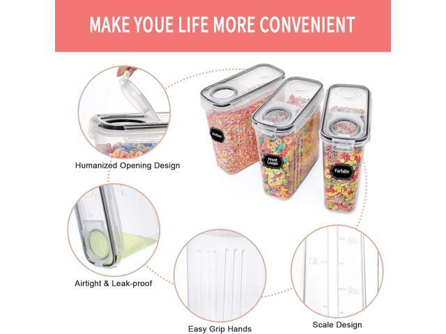 PRAKI Large Dry Food Storage Containers with Lids, 6PCS Airtight Cereal Containers Storage Set, Leak-proof Canister Set for Kitchen Pantry...