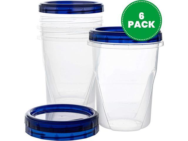 PLASTICPRO Food Storage Freezer Deli Containers Clear bottom With blue Top Twist on Lids Reusable, Stackable,[32 oz 6 Pack]