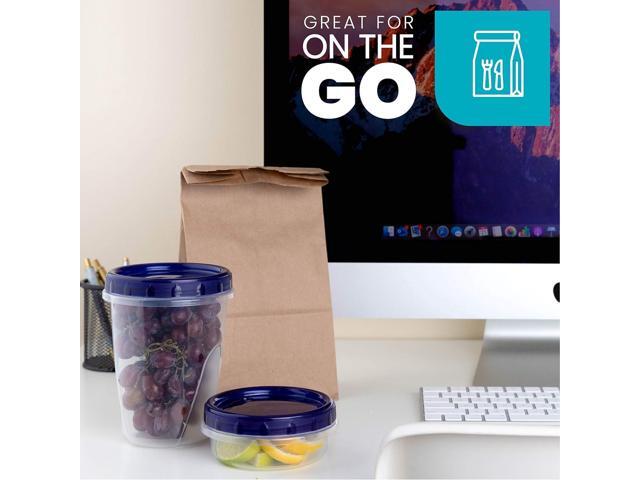 PLASTICPRO Food Storage Freezer Deli Containers Clear bottom With blue Top Twist on Lids Reusable, Stackable,[32 oz 6 Pack]
