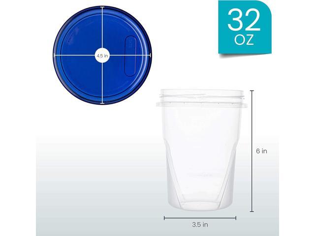 PLASTICPRO Food Storage Freezer Deli Containers Clear bottom With blue Top Twist on Lids Reusable, Stackable,[32 oz 6 Pack]