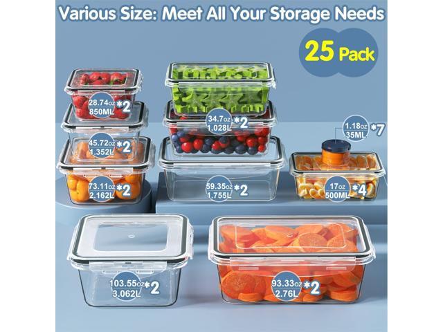 50 PCS Food Storage Containers Set, Plastic Food Containers for Pantry Kitchen Storage and Organization, Microwave and Dishwasher Safe, Leakproof &...