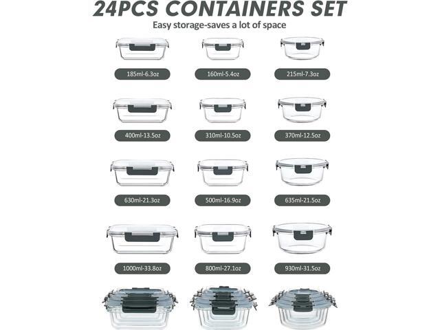 VERONES 24 Pieces Glass Food Storage Containers Set, Airtight Glass Lunch Containers, Glass Meal Prep Containers with Lids,Exclusive of BPA, for...