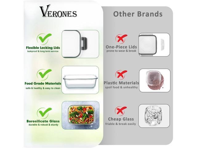 VERONES 24 Pieces Glass Food Storage Containers Set, Airtight Glass Lunch Containers, Glass Meal Prep Containers with Lids,Exclusive of BPA, for...