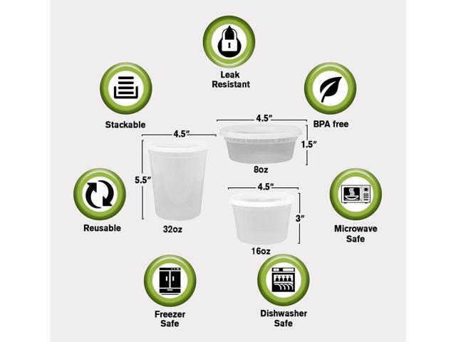Deli Containers with Airtight Lids 50 Mix Sets (16oz- 25 Set, 32oz 25 Set) Perfect for Slime, Portion Control, Microwavable, Dishwasher, Freezer...