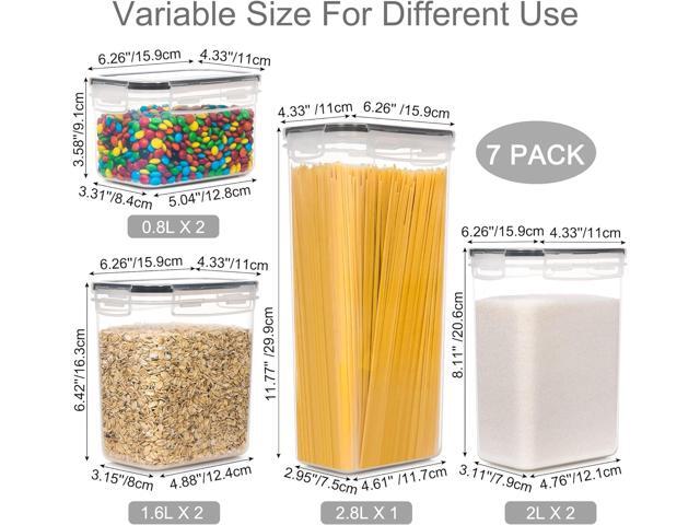 Airtight Food Storage Containers with Lids, 7 PCS BPA Free Kitchen Canisters for Spaghetti, Pasta, Dry Food, Flour and Sugar, Plastic Canisters for...