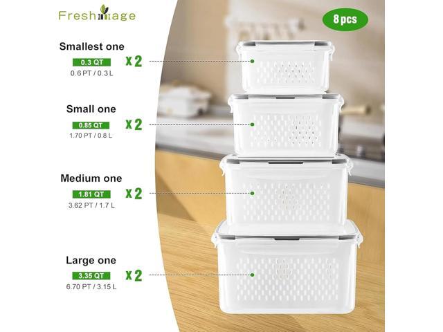 4 PCS Fruit Storage Containers for Fridge with Removable Colander, Airtight Food Storage Container, Dishwasher Safe Produce Saver Container for...