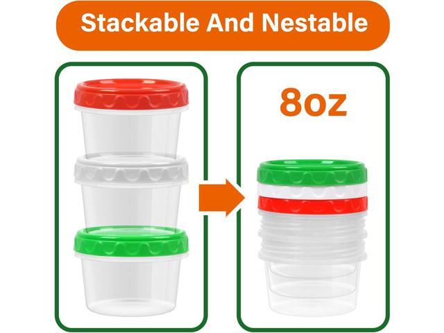 8 oz Small Freezer Containers with Lids Stackable Plastic Food Storage Container 1 Cup Meal Prep Bowls Airtight Dishwasher Safe,12-pack
