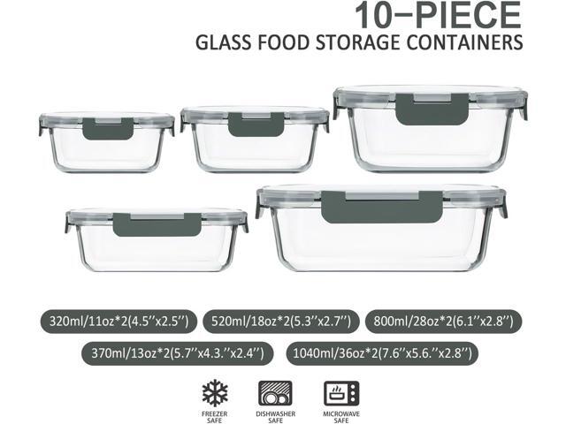 M MCIRCO 10-Pack Glass Food Storage Container with Lids, Airtight Glass Lunch Bento Boxes, Glass Meal Prep Container,Microwave, Oven, Freezer and...