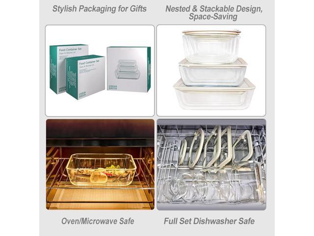 Urban Green Glass Food Container Set with Silicone Glass Lid, Large Size 3 Pack, Meal Prep Food Storage Containers with Airtight Lids, Leakproof,...