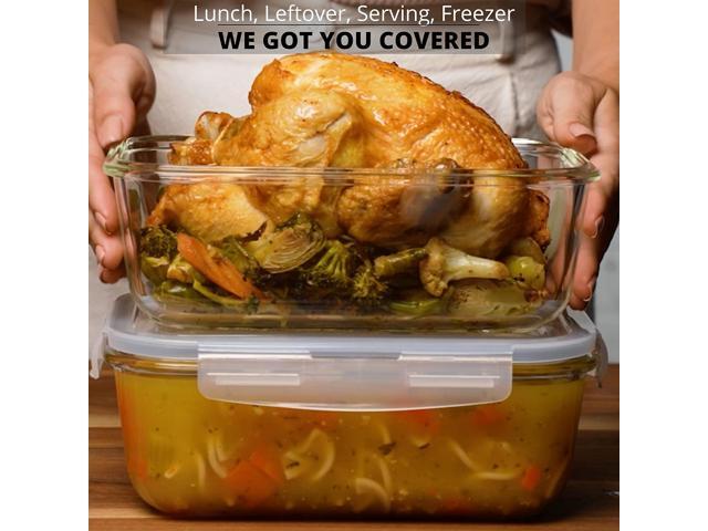 8 Cups/ 63 Oz 4 Piece (2 containers + 2 Lids) Large Glass Food Storage/ Baking Containers with Locking Lids . Ideal for Storing food, vegetables or...