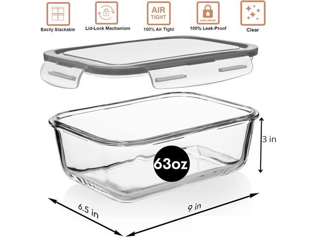 8 Cups/ 63 Oz 4 Piece (2 containers + 2 Lids) Large Glass Food Storage/ Baking Containers with Locking Lids . Ideal for Storing food, vegetables or...