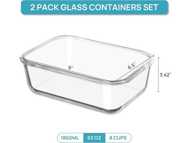 Vtopmart 2Pack 1860ml/ 63oz Large Glass Storage Containers with Lids, Meal Prep Food Container Set with Snap Airtight Lid for Baking, Microwave,...