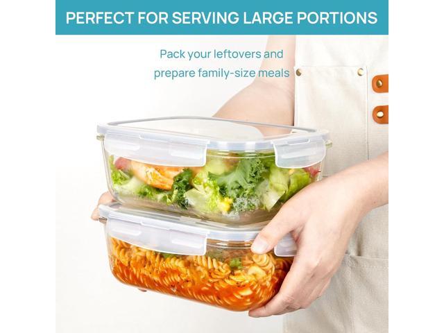 Vtopmart 2Pack 1860ml/ 63oz Large Glass Storage Containers with Lids, Meal Prep Food Container Set with Snap Airtight Lid for Baking, Microwave,...