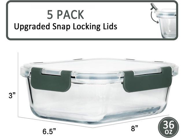 M MCIRCO [5-Packs, 36 Oz Glass Meal Prep Containers with Snap Locking Lids Glass Food Containers,Airtight Lunch Container,Microwave, Oven, Freezer...