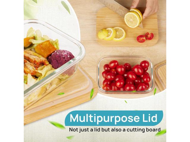 Vtopmart Glass Food Storage Containers with Bamboo Lids, 4 Pack Meal Prep Glass Containers Safe for Microwave, Oven, Freezer and Dishwasher, BPA Free