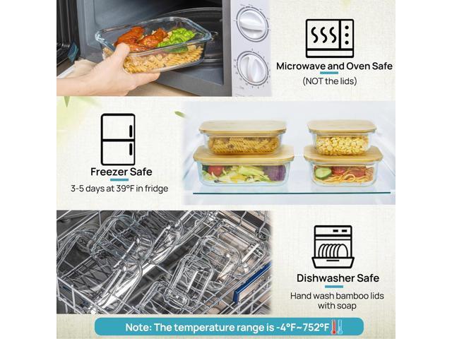 Vtopmart Glass Food Storage Containers with Bamboo Lids, 4 Pack Meal Prep Glass Containers Safe for Microwave, Oven, Freezer and Dishwasher, BPA Free