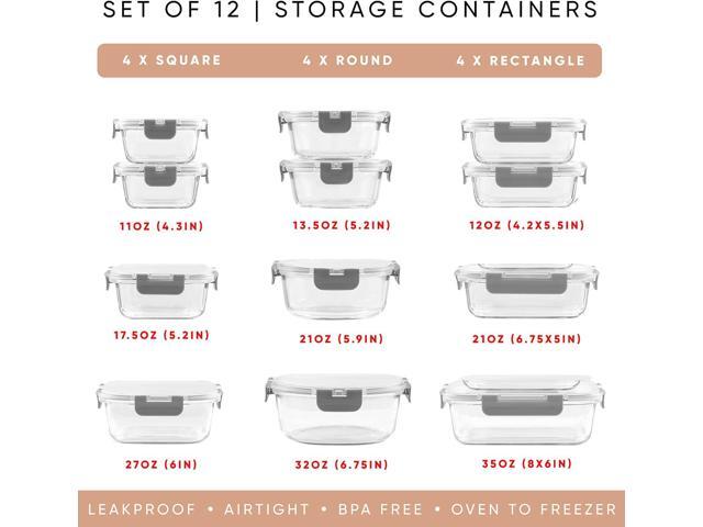 JoyJolt 24pc Borosilicate Glass Storage Containers with Lids 12 Airtight/Freezer Safe Food Storage Containers for Pantry and Kitchen Meal Prep...