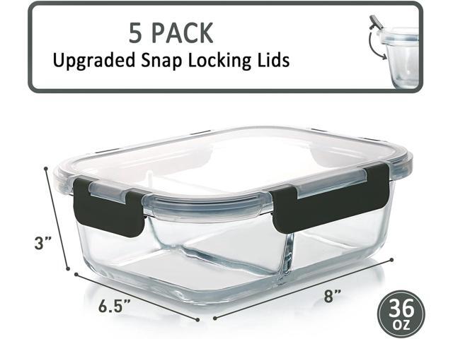 M MCIRCO [5-Pack,36 Oz] Glass Meal Prep Containers 2 Compartments Portion Control with Upgraded Snap Locking Lids Glass Food Storage Containers,...