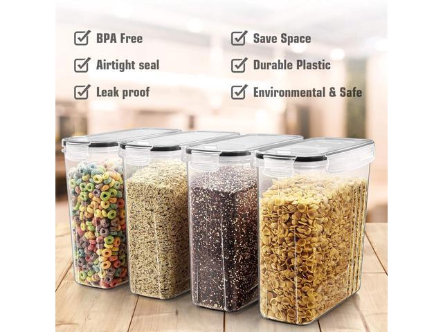Wildone Cereal Storage Containers Set, Large BPA Free Plastic Airtight Food Storage Containers 4L for Flour, Sugar, 6 Piece Set Cereal Dispensers...