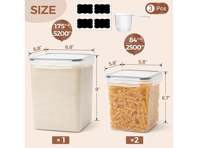 ComSaf Flour Sugar Storage Containers Set of 3 (5.2L/175oz) (2.5L/84oz*2), Large Airtight Food Storage Containers with Lids, Plastic Canisters Sets...