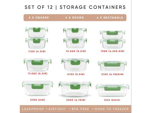 JoyJolt 24pc Borosilicate Glass Storage Containers with Lids 12 Airtight/Freezer Safe Food Storage Containers for Pantry and Kitchen Meal Prep...