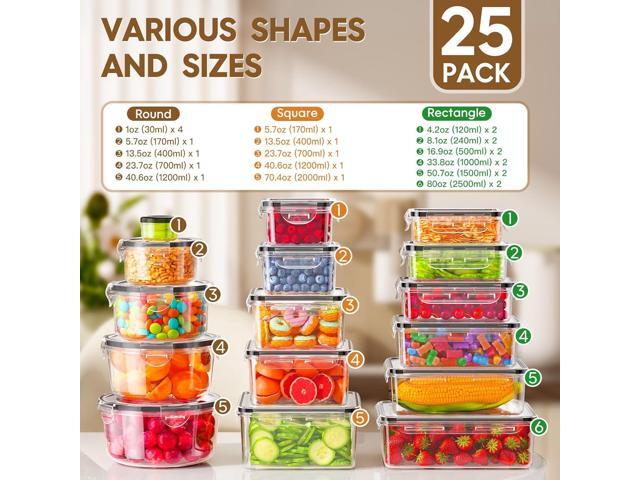 50 Pcs Large Food Storage Containers with Lids Airtight, Total 628.8OZ Stackable Kitchen Organization Set, BPA-Free Plastic Meal Prep Container...