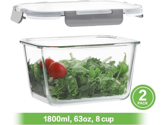 HOMBERKING 4 Pieces 63oz/8cup Large Glass Food Storage Containers with Lids, Meal Prep Containers, Airtight Bento Boxes with Leak Proof Locking (2...
