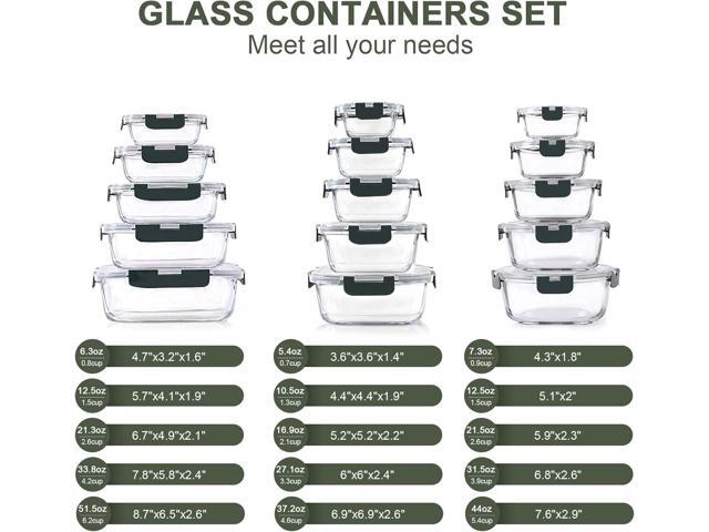 30 Pieces Glass Food Storage Containers Set, Glass Meal Prep Containers Set with Snap Locking Lids, Airtight Glass lunch Containers for Microwave,...