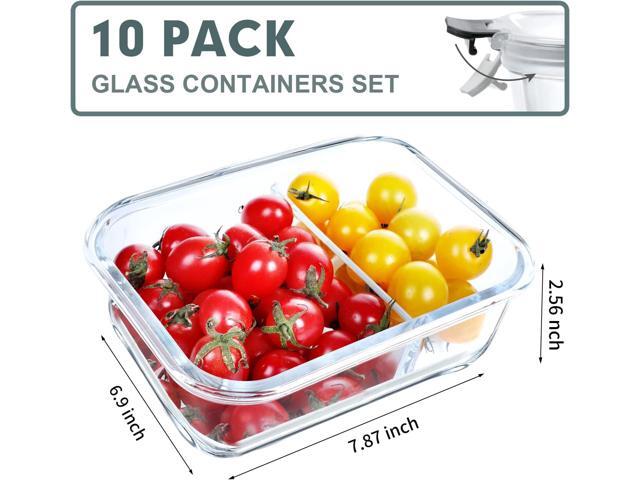 VERONES 10 Pack Glass Meal Prep Containers 2 Compartment Set, 30 OZ Airtight Glass Lunch Containers, Glass Food Storage Containers with Lids, for...