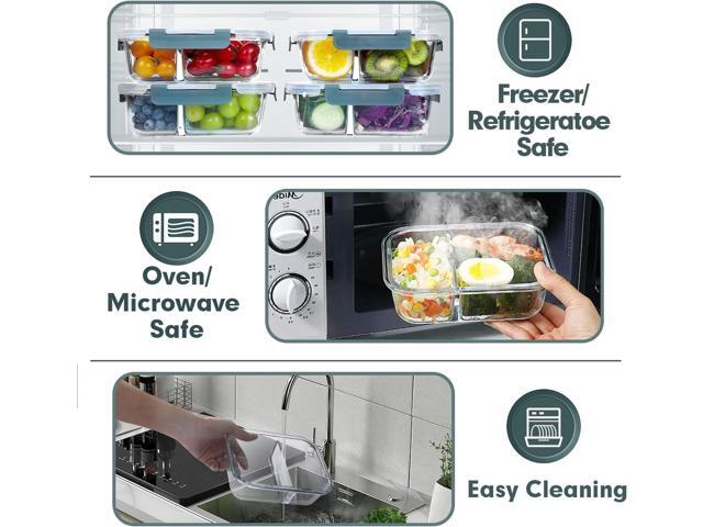 VERONES 10 Pack Glass Meal Prep Containers 2 Compartment Set, 30 OZ Airtight Glass Lunch Containers, Glass Food Storage Containers with Lids, for...